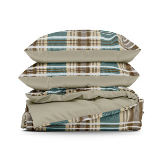 Obliečky 220x200 cm saténové bavlnené kárované, hnedé a zelené