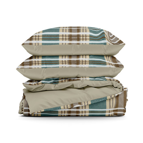 Obliečky 220x200 cm saténové bavlnené kárované, hnedé a zelené