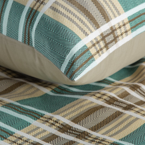 Obliečky 220x200 cm saténové bavlnené kárované, hnedé a zelené