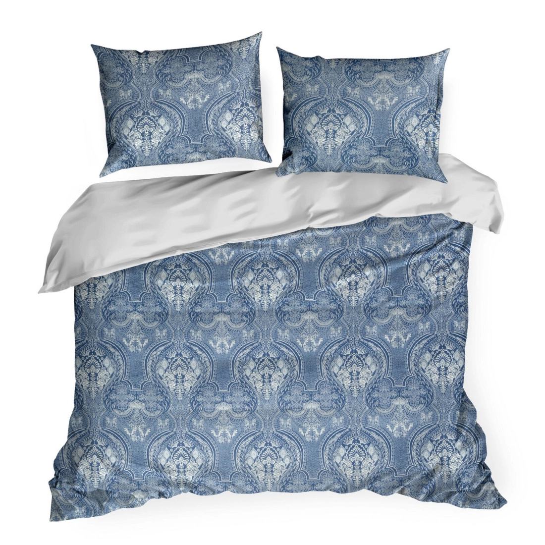 Povlečení 220x200 cm saténové bavlněné, modré a krémové