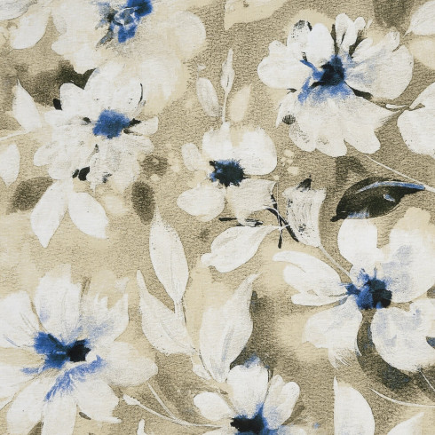 Saténové bavlněné povlečení 220x200 cm s květinovým vzorem, béžové a modré