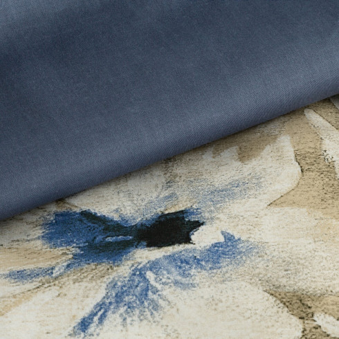 Saténové bavlněné povlečení 220x200 cm s květinovým vzorem, béžové a modré