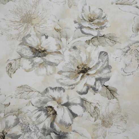 Povlečení 220x200 cm bavlněný satén s květinovým vzorem, béžové a šedé