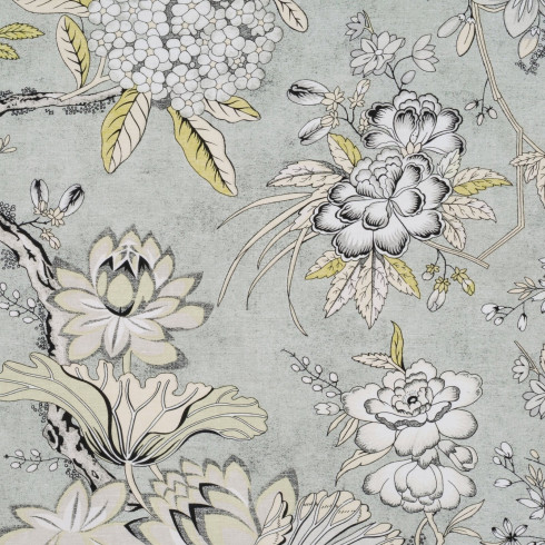 Povlečení 220x200 cm saténové bavlněné s rostlinným vzorem, šedé a béžové