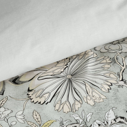 Povlečení 220x200 cm saténové bavlněné s rostlinným vzorem, šedé a béžové