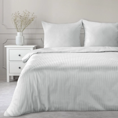 Obliečky 220x200 cm saténové bavlnené sivé s jemnými prúžkami