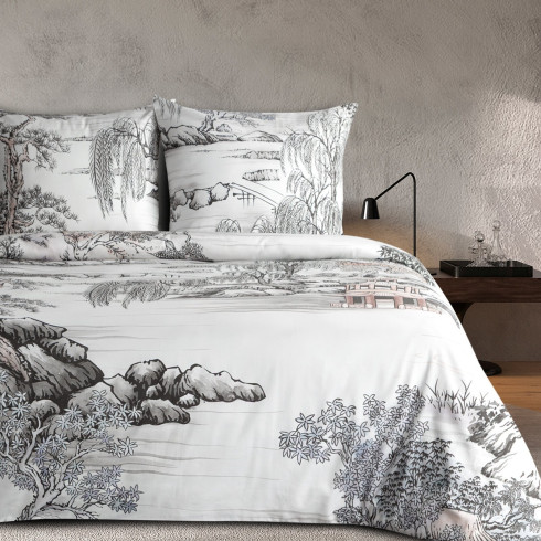 Povlečení 220x200 cm saténové, bílé a ocelové