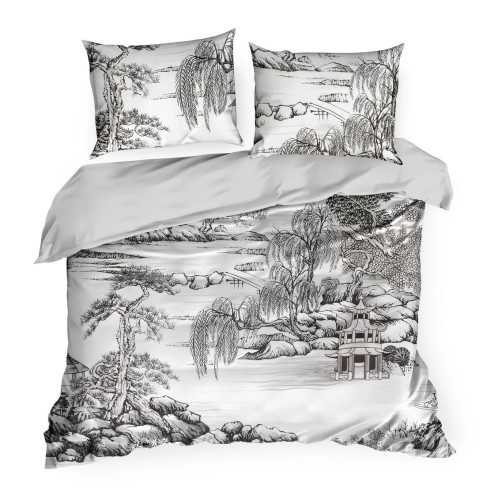 Povlečení 220x200 cm saténové, bílé a ocelové