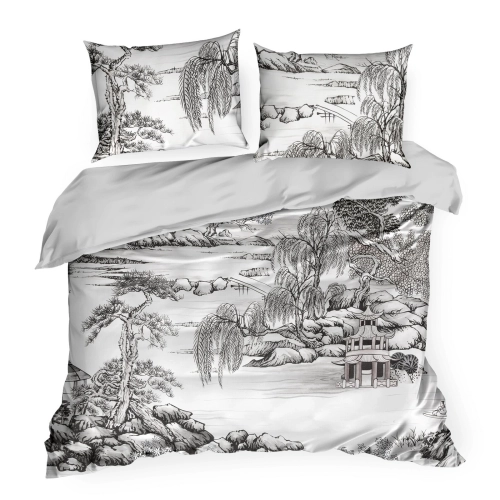 Povlečení 220x200 cm saténové, bílé a ocelové