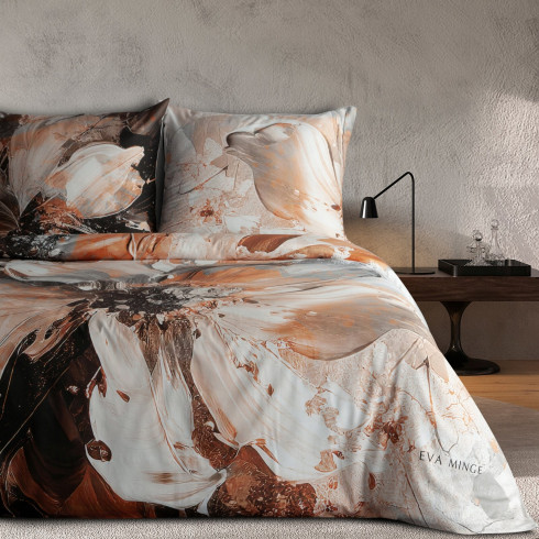 Povlečení 220x200 cm saténové květované, rezavé a světle šedé