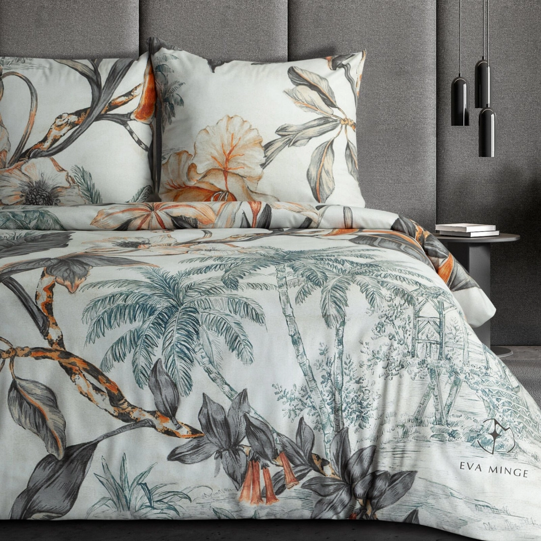 Obliečky 220x200 cm saténové kvetované, krémové a oranžové