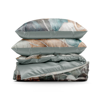 Obliečky 220x200 cm saténové kvetované, sivé a zelené