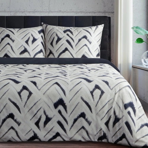 Povlečení 220x200 cm saténové s geometrickým vzorem, bílé a námořnické modré