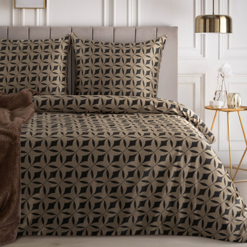 Povlečení 220x200 cm saténové s geometrickým vzorem, tmavě hnědé a světle hnědé