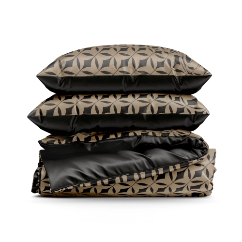 Povlečení 220x200 cm saténové s geometrickým vzorem, tmavě hnědé a světle hnědé