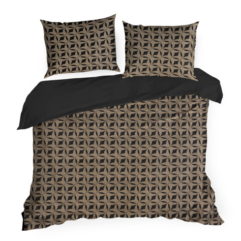 Povlečení 220x200 cm saténové s geometrickým vzorem, tmavě hnědé a světle hnědé