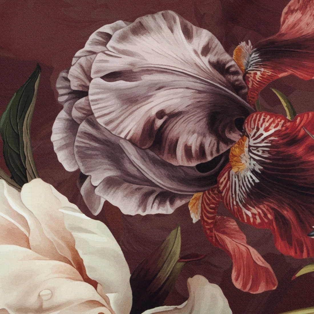 Obliečky 220x200 cm saténové s kvetinovým motívom, bordové a béžové