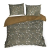 Saténové povlečení 220x200 cm s květinovým motivem, olivové a hořčicové