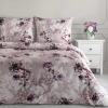 Obliečky 220x200 cm saténové s kvetinovým motívom, púdrové a fialové
