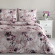Povlečení 220x200 cm saténové s květinovým motivem, pudrové a fialové