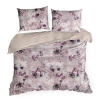 Obliečky 220x200 cm saténové s kvetinovým motívom, púdrové a fialové