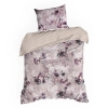 Obliečky 220x200 cm saténové s kvetinovým motívom, púdrové a fialové