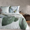 Povlečení 220x200 cm saténové s květinovým vzorem, bílé a zelené