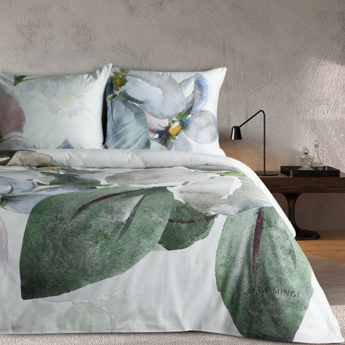 Povlečení 220x200 cm saténové s květinovým vzorem, bílé a zelené