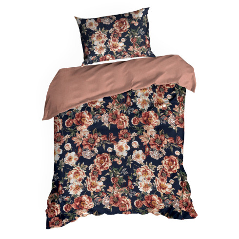 Saténové povlečení 220x200 cm s květinovým vzorem, černé a cihlové