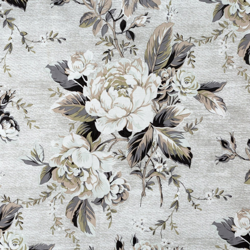 Obliečky 220x200 cm saténové s kvetinovým vzorom, strieborné a olivové