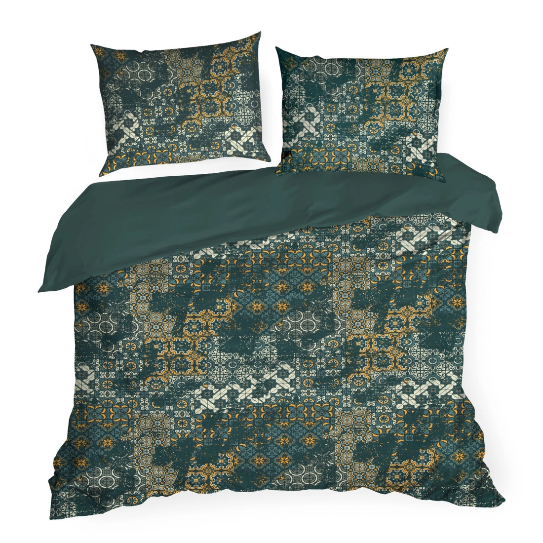Saténové povlečení 220x200 cm s mozaikovým vzorem, tmavě zelené a zlaté