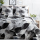 Obliečky 220x200 cm saténové s rastlinným motívom, biele a grafitové