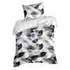 Saténové povlečení 220x200 cm s rostlinným motivem, bílé a grafitové