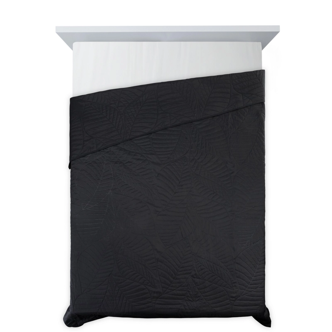 Prehoz 170x210 cm mikrovláknový s motívom listov, čierny