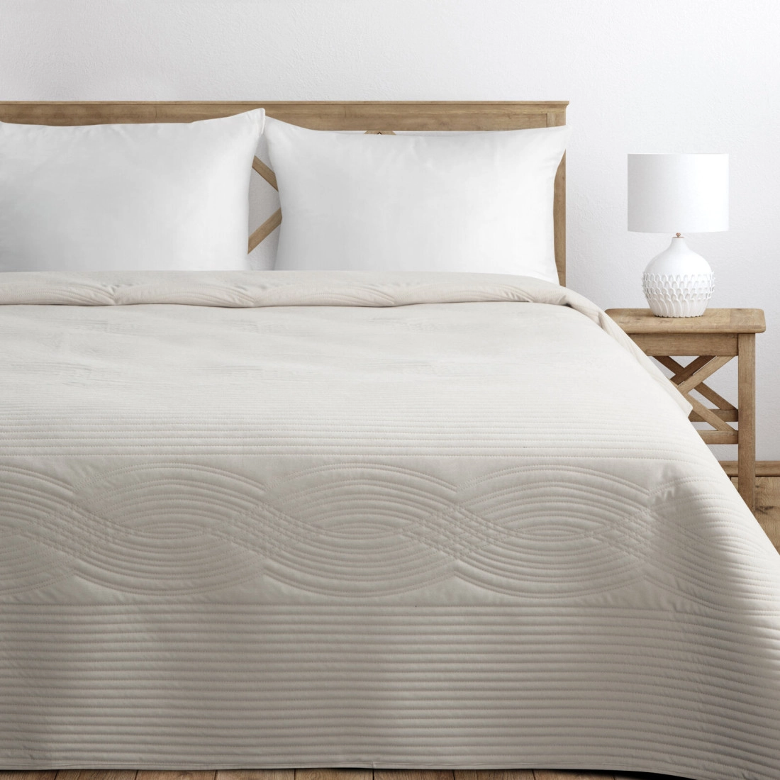 Prošívaný přehoz 170x210 cm s geometrickým vzorem, krémový