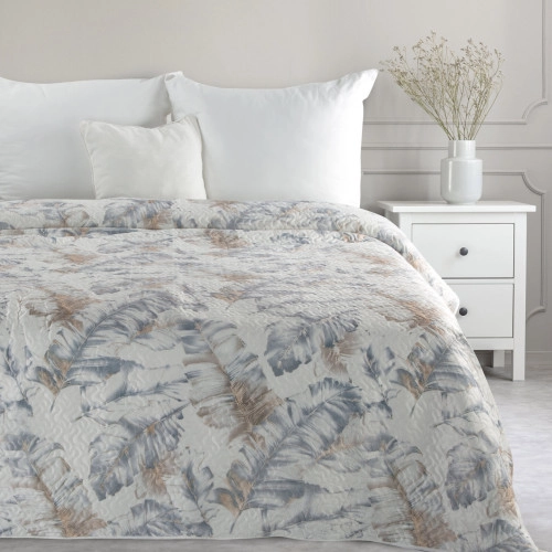 Přehoz 170x210 cm s listovým vzorem, bílý a stříbrný