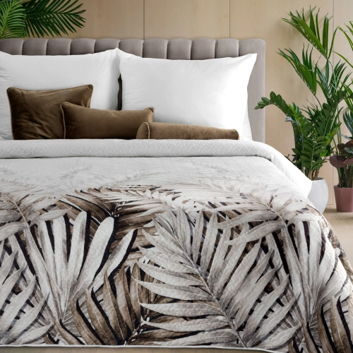 Prehoz 170x210 cm s motívom listov, biely a béžový