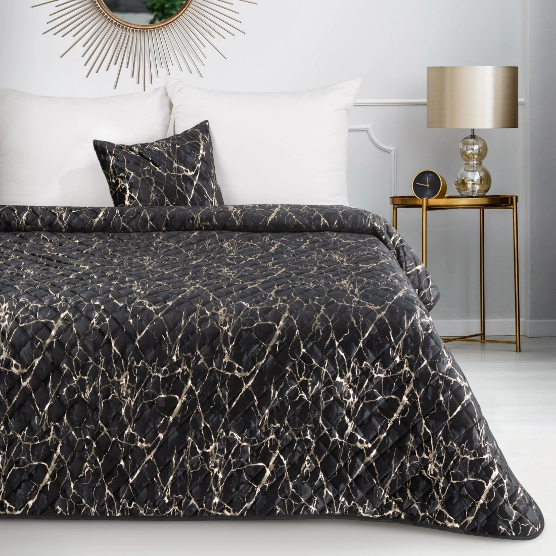 Prehoz 170x210 cm s mramorovým vzorom, čierny a zlatý