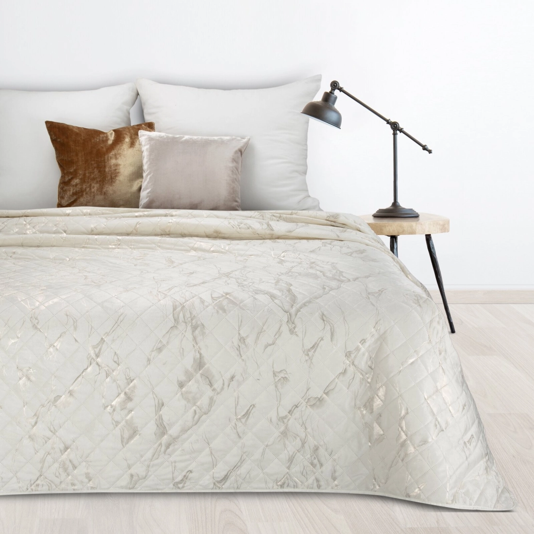 Prehoz 170x210 cm s mramorovým vzorom, krémový a zlatý