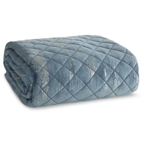 Prehoz 170x210 cm velúrový s geometrickým vzorom, modrý a strieborný