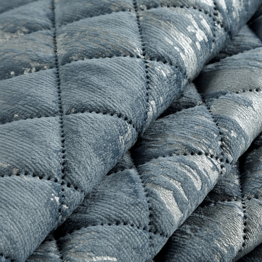 Prehoz 170x210 cm velúrový s geometrickým vzorom, modrý a strieborný