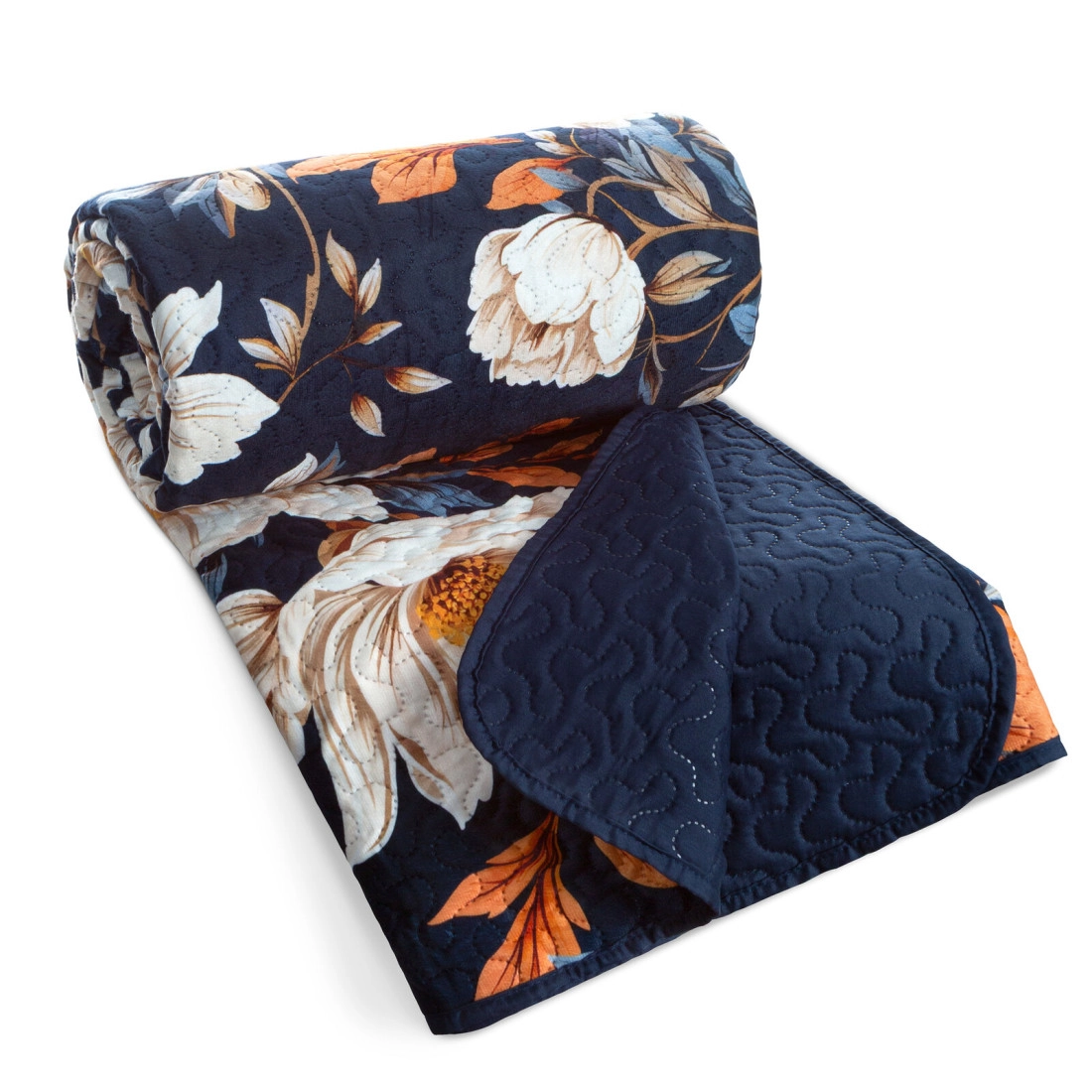 Prehoz 200x220 cm s kvetinovým vzorom, tmavomodrý a oranžový