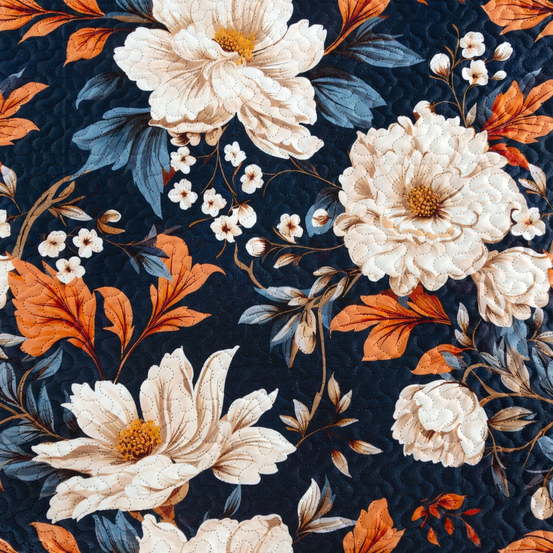 Prehoz 200x220 cm s kvetinovým vzorom, tmavomodrý a oranžový