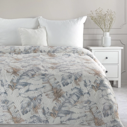 Přehoz 200x220 cm s listovým vzorem, bílý a stříbrný