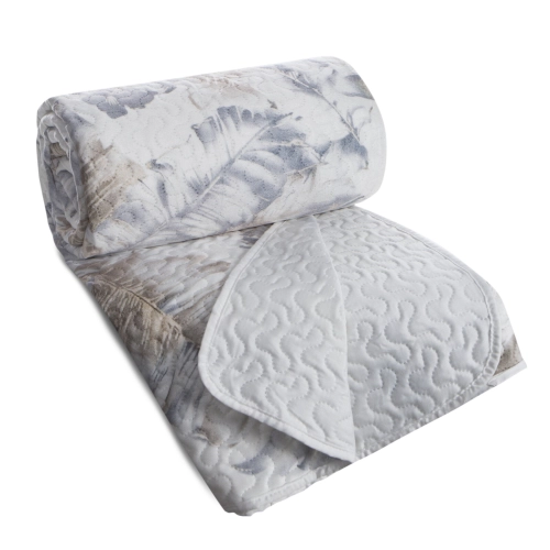 Přehoz 200x220 cm s listovým vzorem, bílý a stříbrný