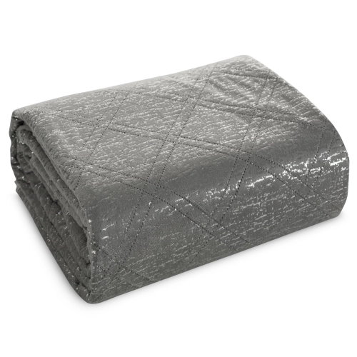 Mikrovláknový přehoz 220x240 cm s karo vzorem, ocelový