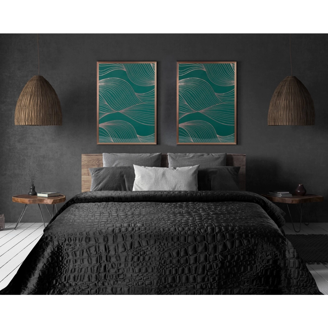 Prehoz 220x240 cm velúrový so zvieracím vzorom, čierny