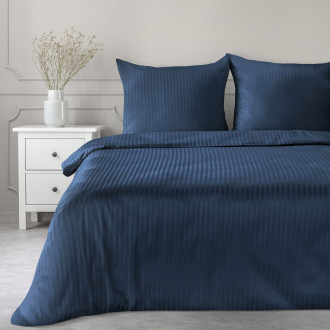 Set obliečok 220x200 cm saténové prúžkované tmavomodré