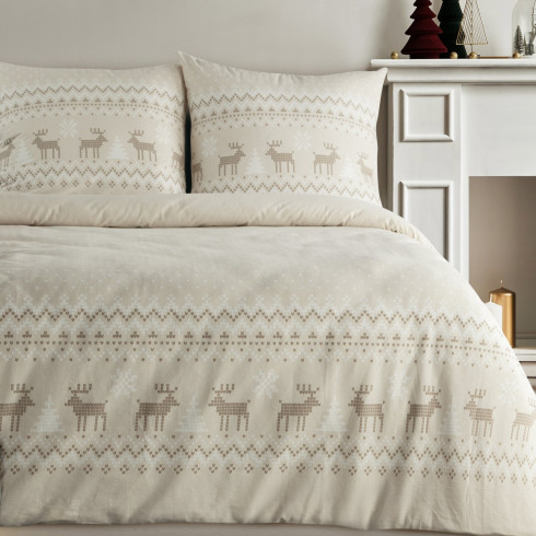 Vianočné obliečky 140x200 cm bavlnené renforcé, béžové a biele