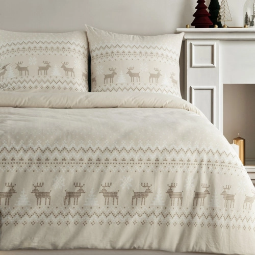 Vánoční povlečení 140x200 cm bavlněné renforcé, béžové a bílé